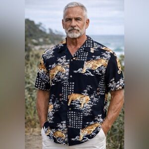 Million Guy sz LG beautiful Hawaiian shirt tigers big cats short sleeve buttons